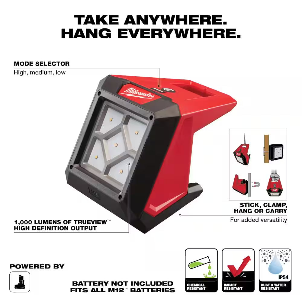 M12 12-Volt 1000 Lumens Lithium-Ion Cordless Rover LED Compact Flood Light with M12 1.5 Ah Battery Pack